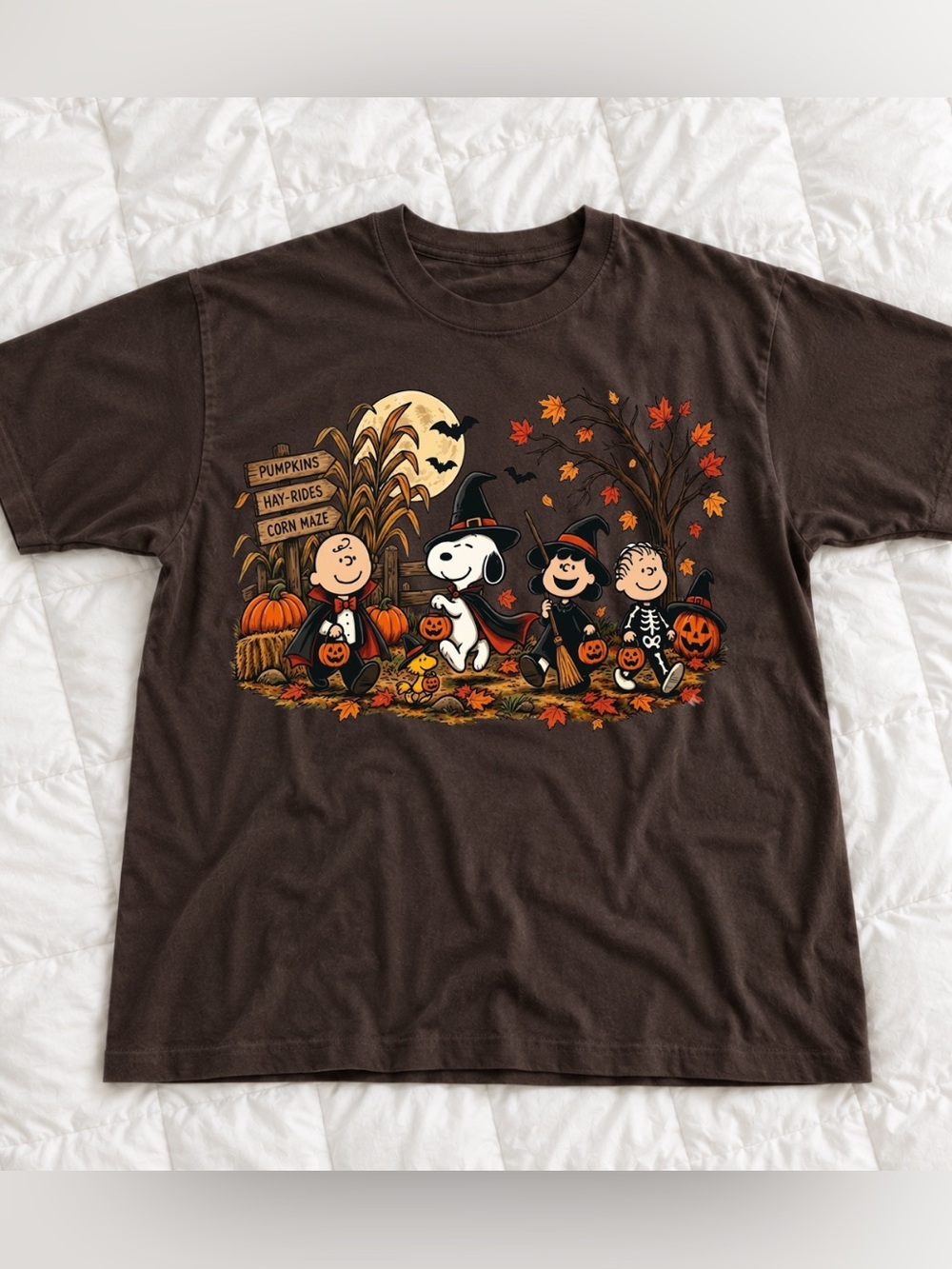 Peanuts Halloween T-Shirt Costume Tee - Dark Brown Vintage Shirt